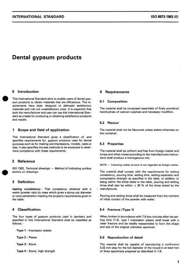 ISO 6873:1983 - Dental gypsum products