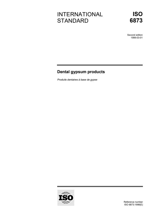 ISO 6873:1998 - Dental gypsum products