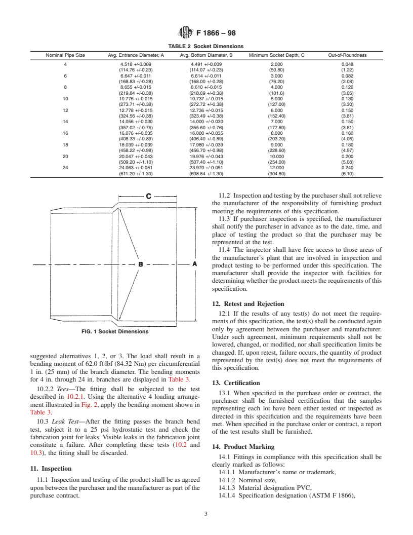 ASTM F1866-98 - Standard Specification for Poly  (Vinyl Chloride ) (PVC) Plastic Schedule 40 Drainage and DWV Fabricated Fittings