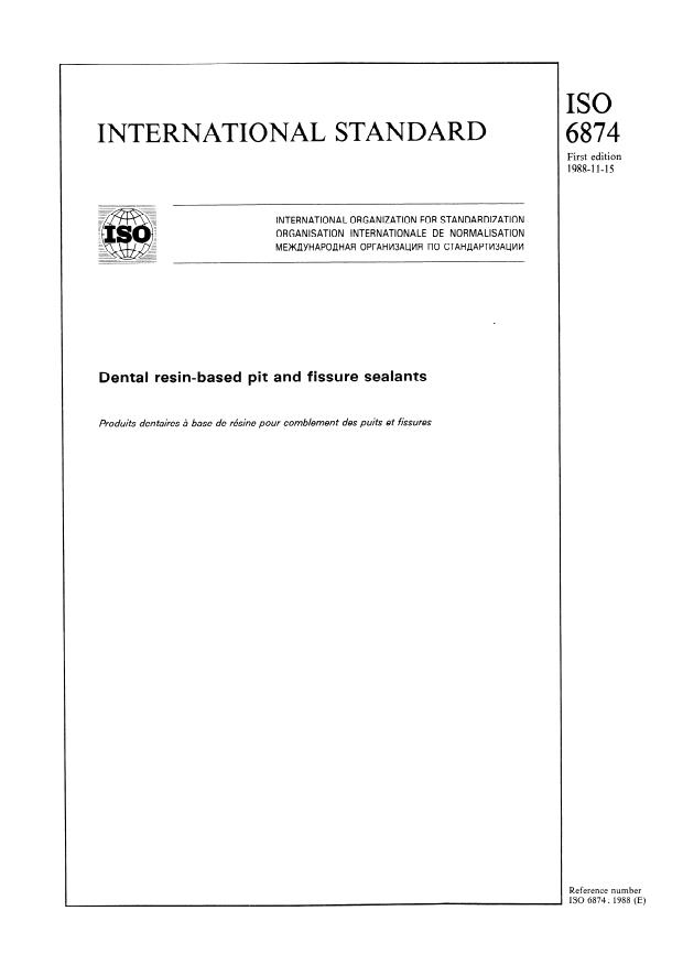 ISO 6874:1988 - Dental resin-based pit and fissure sealants