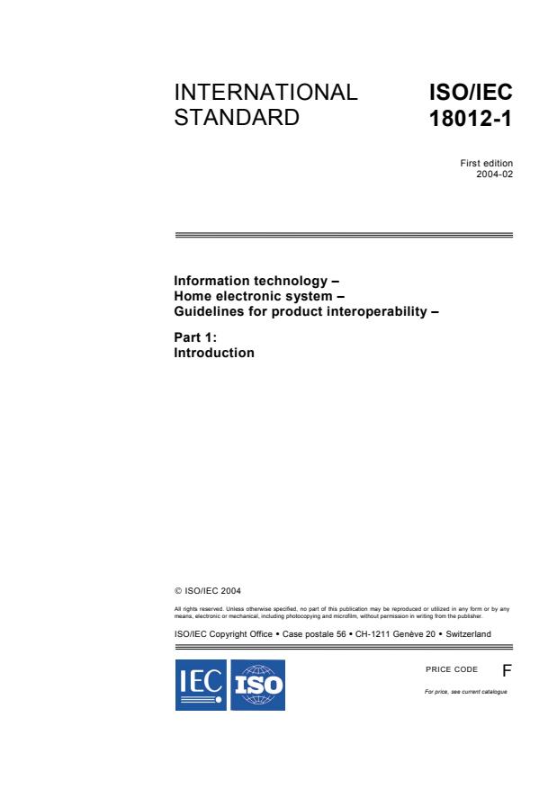 ISO/IEC 18012-1:2004 - Information technology - Home electronic system - Guidelines for product interoperability - Part 1: Introduction