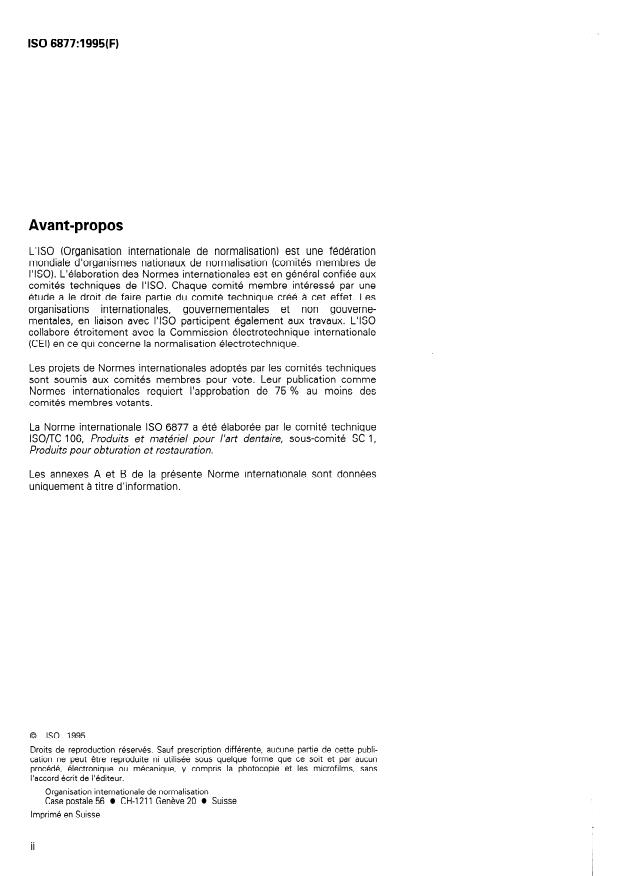 ISO 6877:1995 ISO 6877:1995 - Cônes d'obturation dentaires pour canaux radiculaires - Page 2 preview