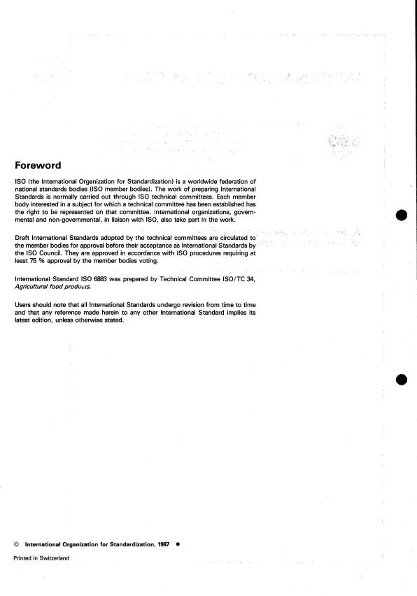 ISO 6883:1987 ISO 6883:1987 - Animal and vegetable fats and oils -- Determination of mass per unit volume ("litre weight") in air - Page 2 preview