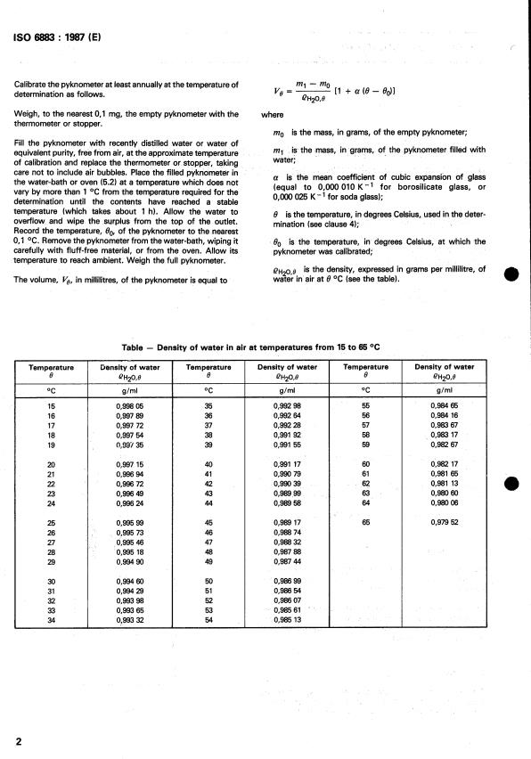 ISO 6883:1987 ISO 6883:1987 - Animal and vegetable fats and oils -- Determination of mass per unit volume ("litre weight") in air - Page 4 preview