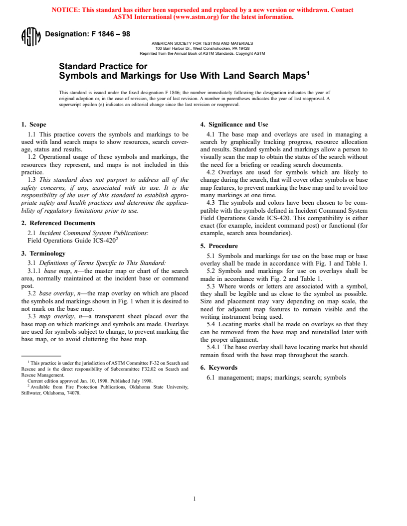 ASTM F1846-98 - Standard Practice for Symbols and Markings for Use With Land Search Maps