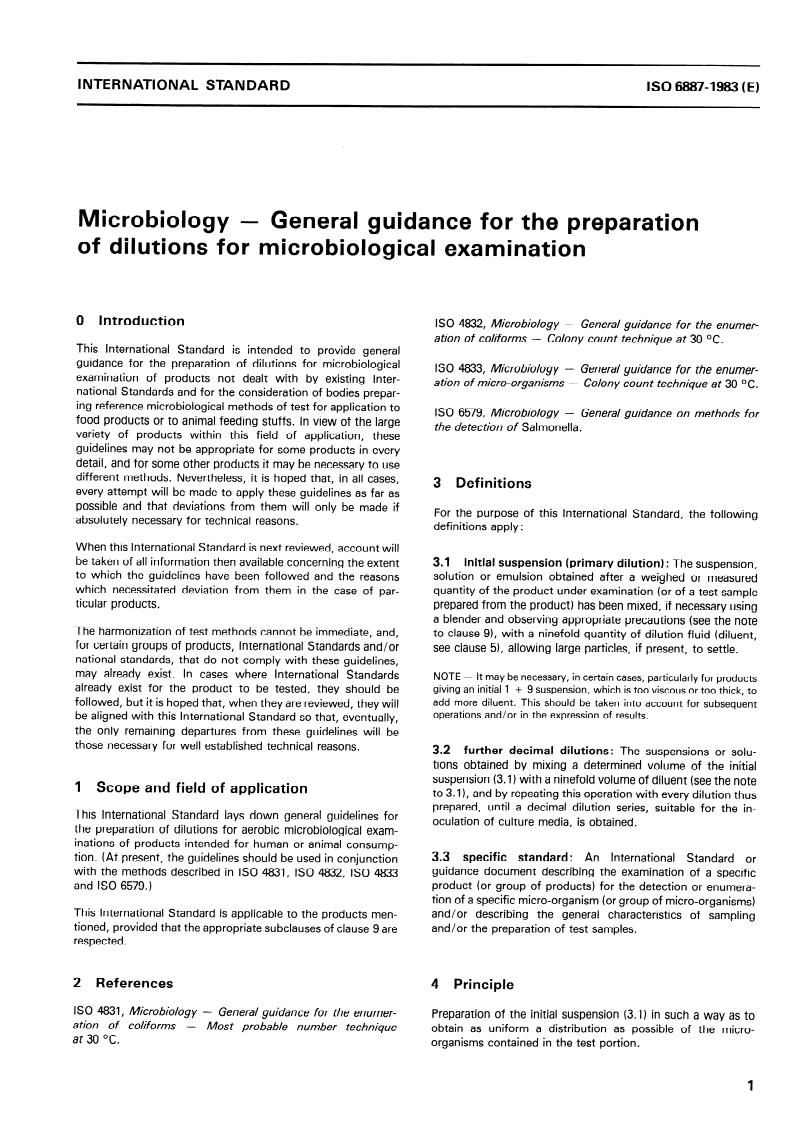 ISO 6887:1983 - Microbiology — General guidance for the preparation of dilutions for microbiological examination
Released:6/1/1983