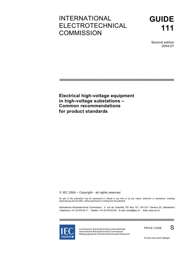 IEC GUIDE 111:2004 - Electrical high-voltage equipment in high-voltage substations - Common recommendations for product standards