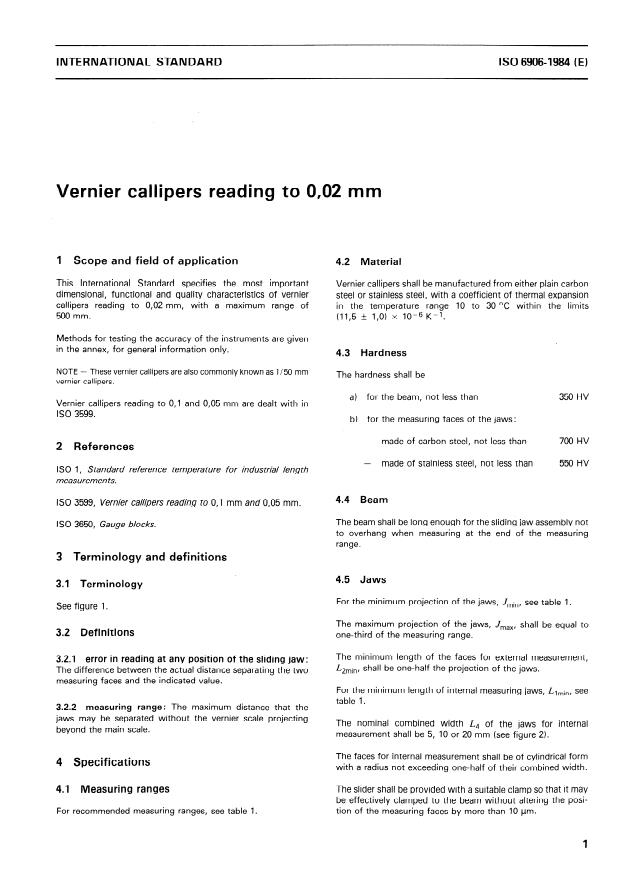 ISO 6906:1984 - Vernier callipers reading to 0,02 mm