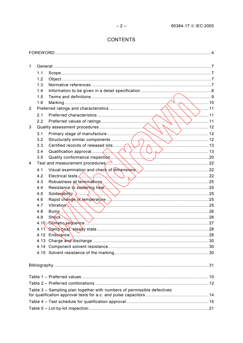 IEC 60384-17:2005 IEC 60384-17:2005 - Fixed capacitors for use in electronic equipment - Part 17: Sectional specification: Fixed metallized polypropylene film dielectric a.c. and pulse capacitors
Released:11/9/2005
Isbn:9782832206034 - Page 4 preview