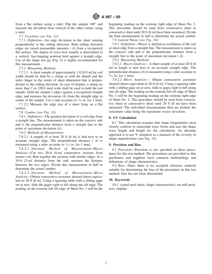 ASTM A987-00 - Standard Test Method for Measuring Shape Characteristics of Tin Mill Products