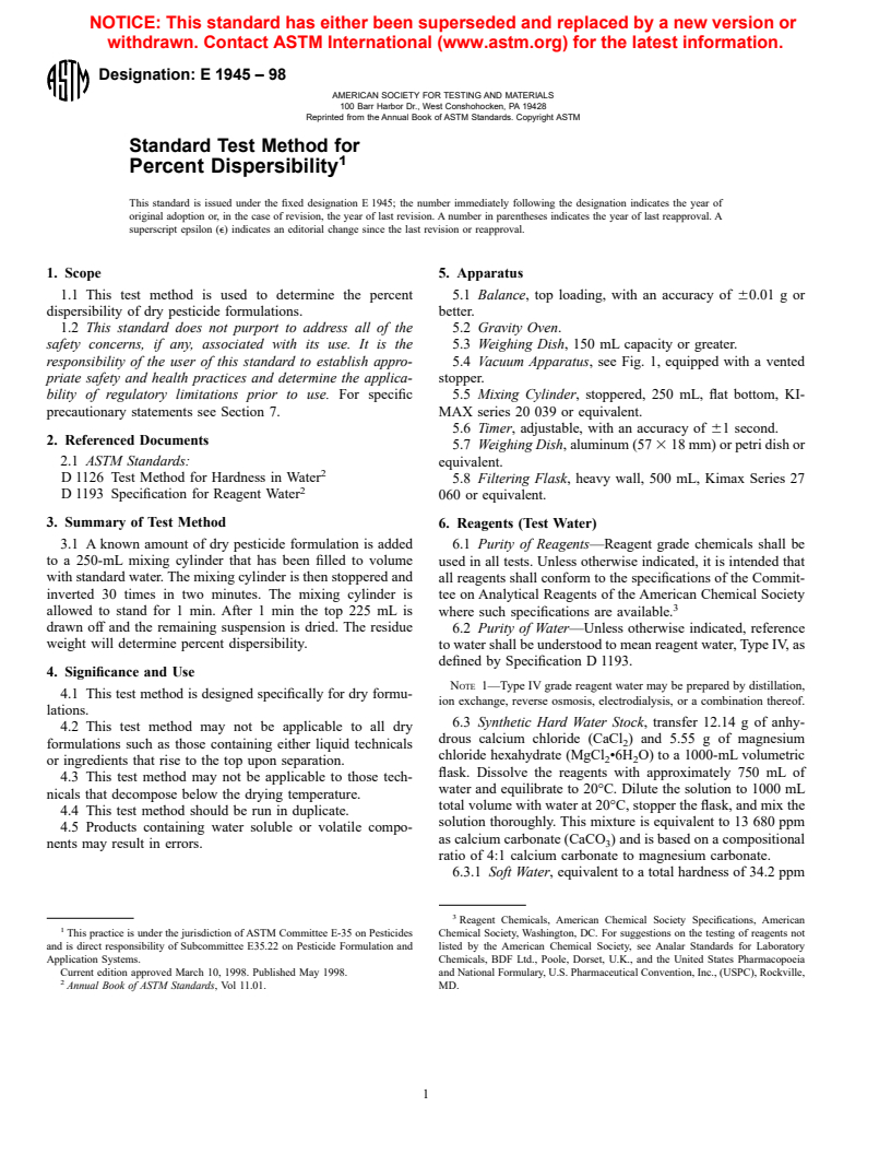 ASTM E1945-98 - Standard Test Method for Percent Dispersibility