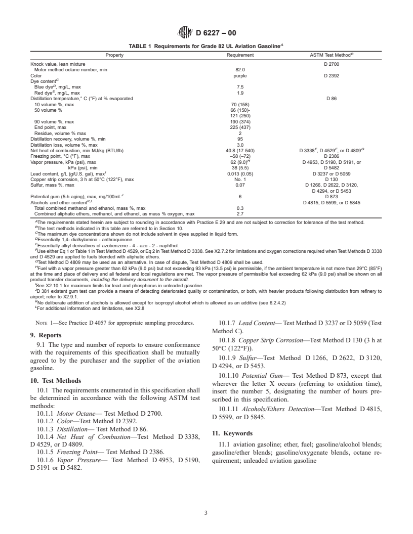 ASTM D6227-00 - Standard Specification for Grade 82 Unleaded Aviation Gasoline