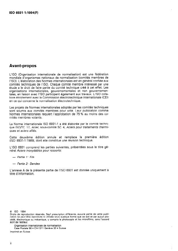 ISO 6931-1:1994 ISO 6931-1:1994 - Aciers inoxydables pour ressorts - Page 2 preview