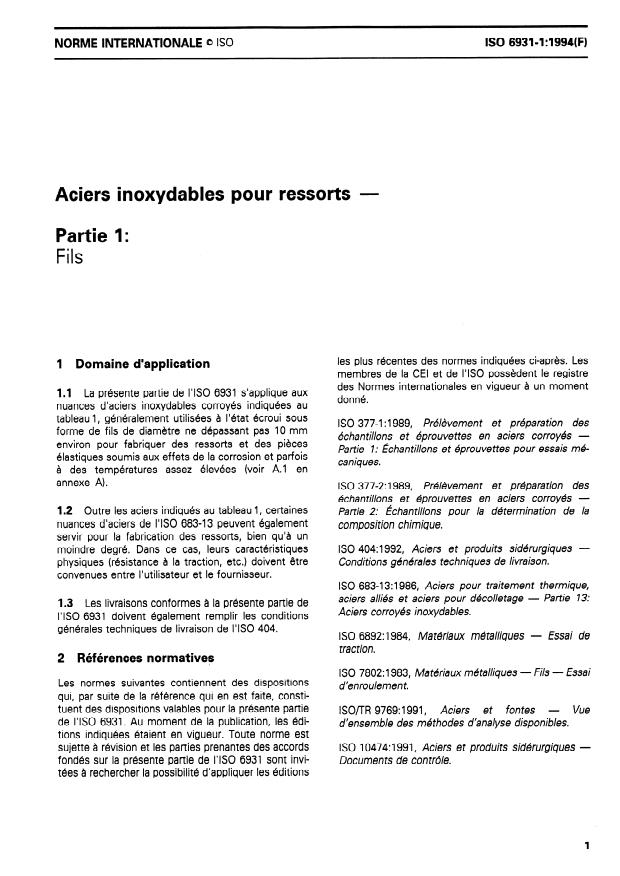 ISO 6931-1:1994 - Aciers inoxydables pour ressorts