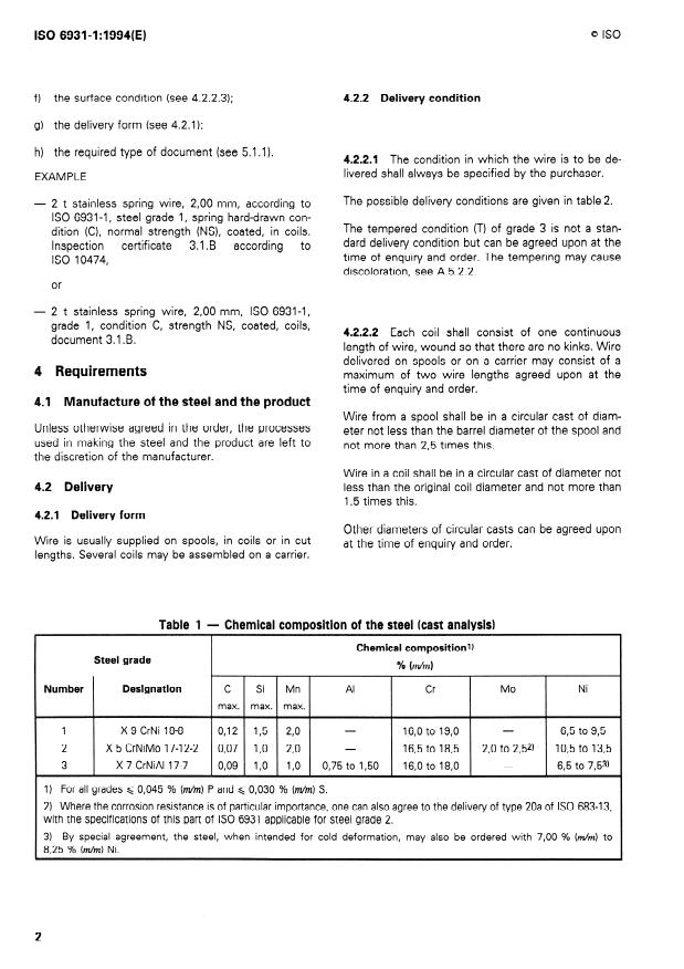ISO 6931-1:1994 ISO 6931-1:1994 - Stainless steels for springs - Page 4 preview