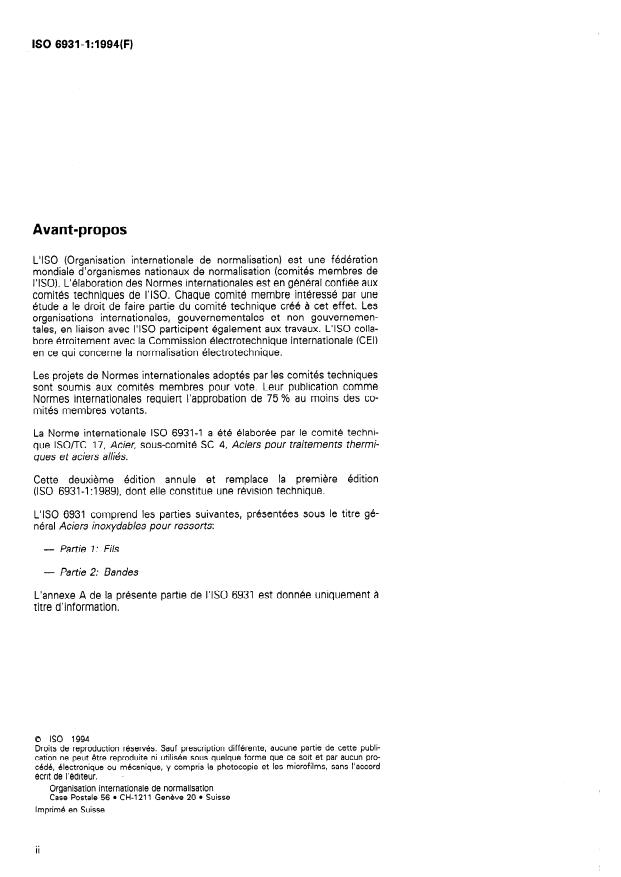 ISO 6931-1:1994 ISO 6931-1:1994 - Aciers inoxydables pour ressorts - Page 2 preview