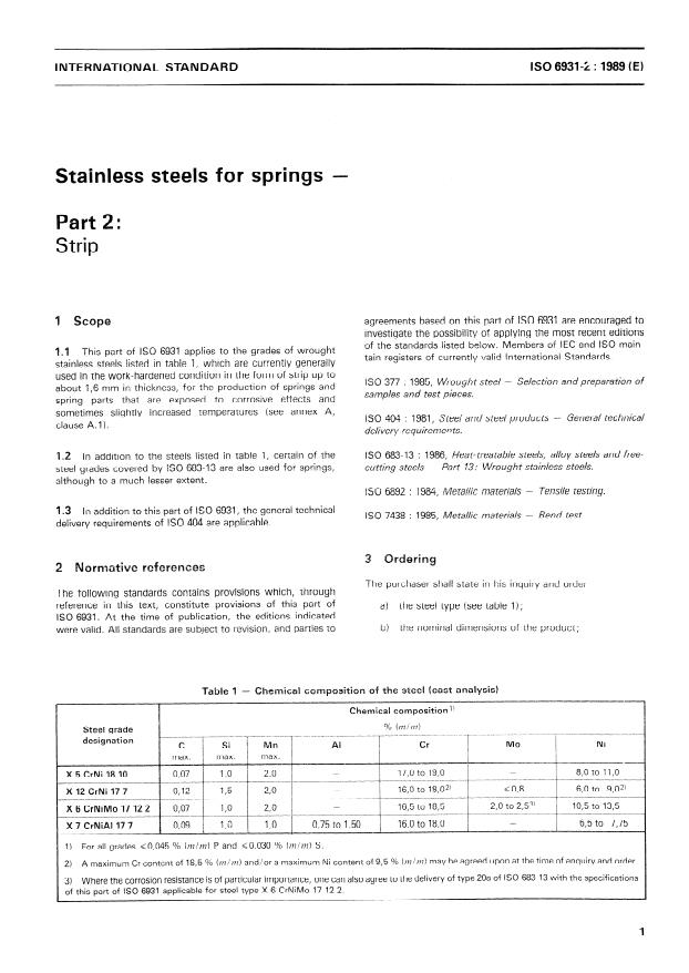 ISO 6931-2:1989 - Stainless steels for springs