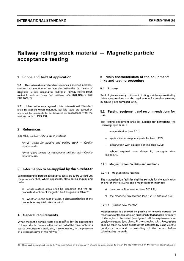 ISO 6933:1986 - Railway rolling stock material -- Magnetic particle acceptance testing