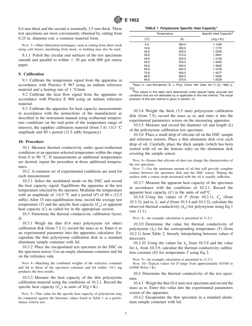 ASTM E1952-01 - Standard Test Method for Thermal Conductivity and Thermal Diffusivity by Modulated Temperature Differential Scanning Calorimetry