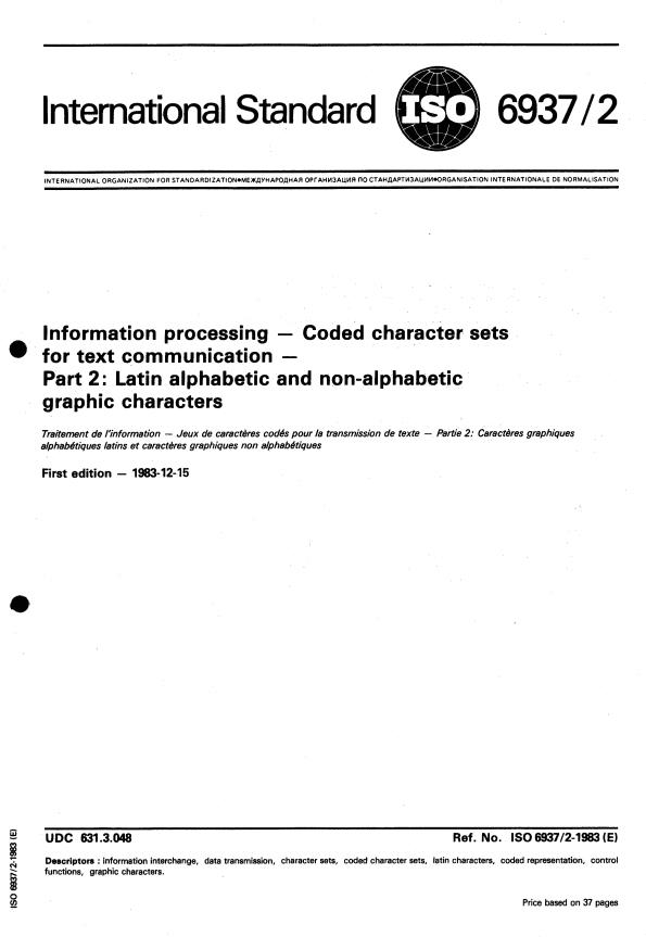 ISO 6937-2:1983 - Information processing -- Coded character sets for text communication