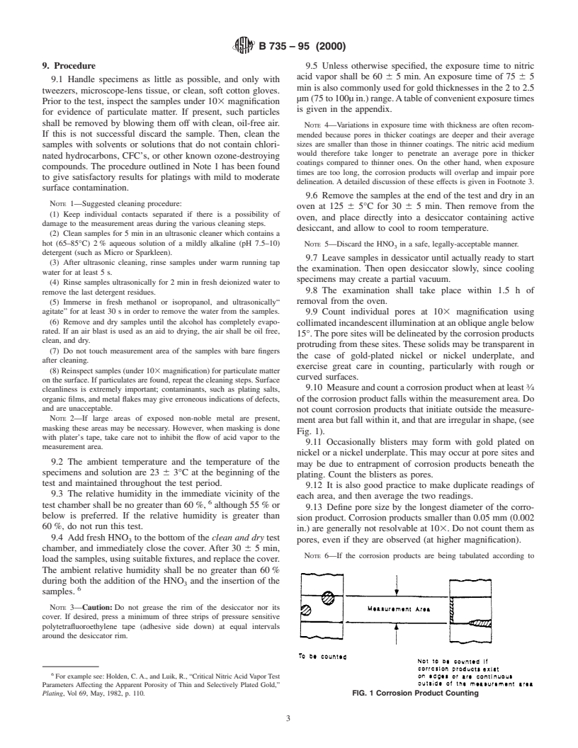 ASTM B735-95(2000) - Standard Test Method for Porosity in Gold Coatings on Metal Substrates by Nitric Acid Vapor