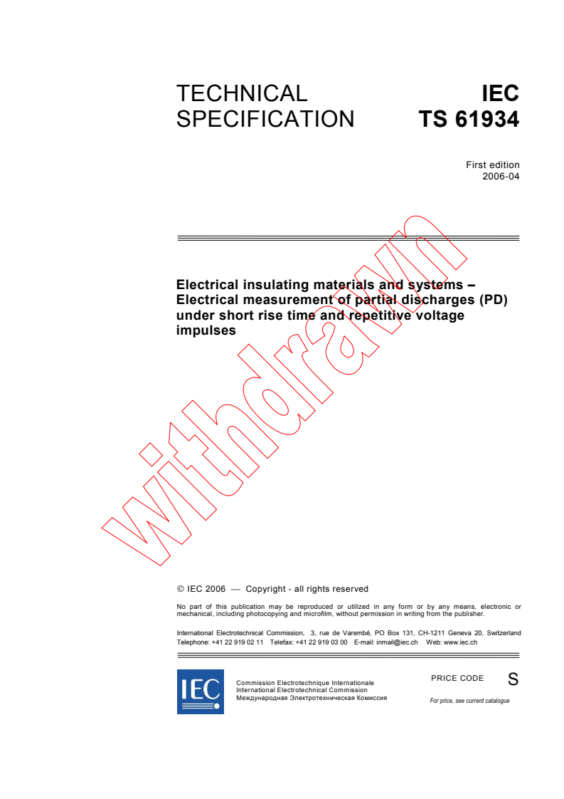 IEC TS 61934:2006 - Electrical insulating materials and systems - Electrical measurement of partial discharges (PD) under short rise time and repetitive voltage impulses
Released:4/11/2006
Isbn:2831885957