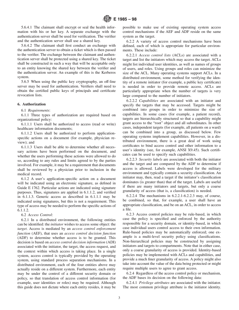 ASTM E1985-98 - Standard Guide for User Authentication and Authorization