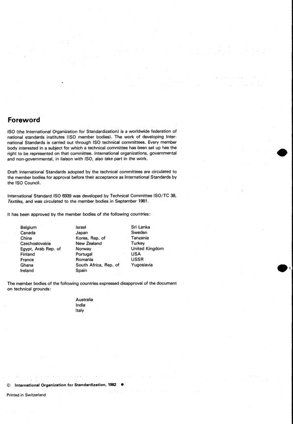 ISO 6939:1982 ISO 6939:1982 - Textiles -- Yarns from packages -- Method of test for breaking strength of yarn -- Skein method - Page 2 preview
