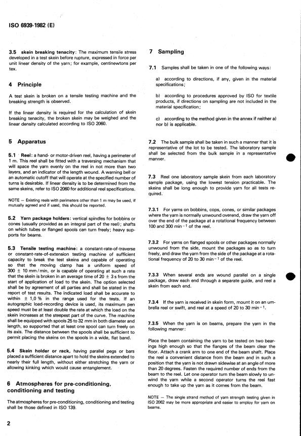 ISO 6939:1982 ISO 6939:1982 - Textiles -- Yarns from packages -- Method of test for breaking strength of yarn -- Skein method - Page 4 preview