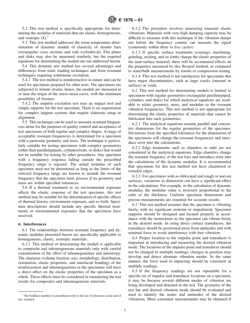 ASTM E1876-01 - Standard Test Method for Dynamic Young's Modulus, Shear Modulus, and Poisson's Ratio by Impulse Excitation of Vibration