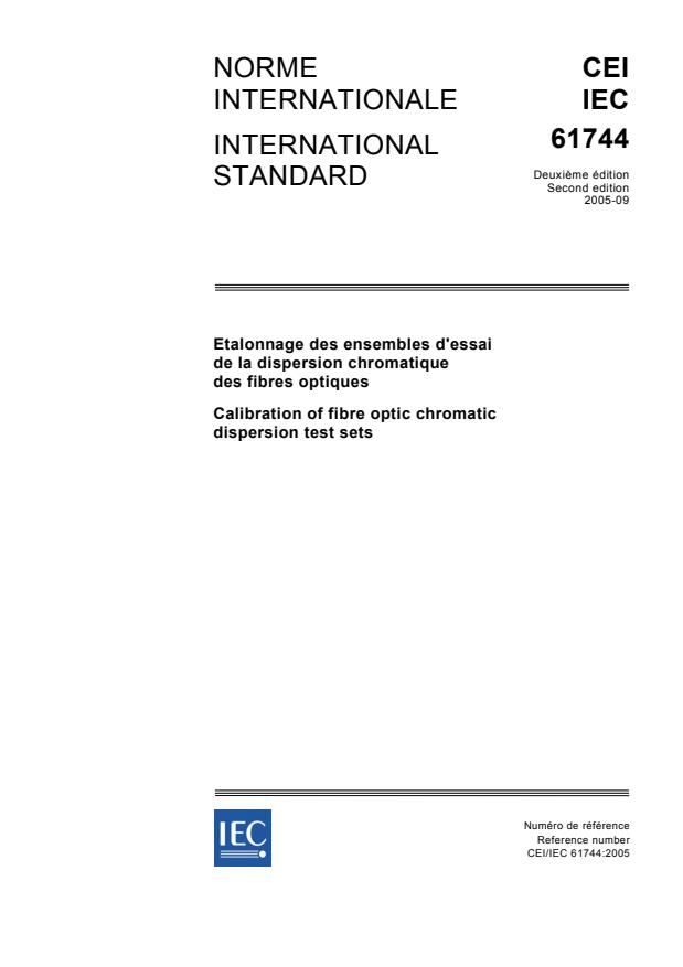 IEC 61744:2005 - Calibration of fibre optic chromatic dispersion test sets