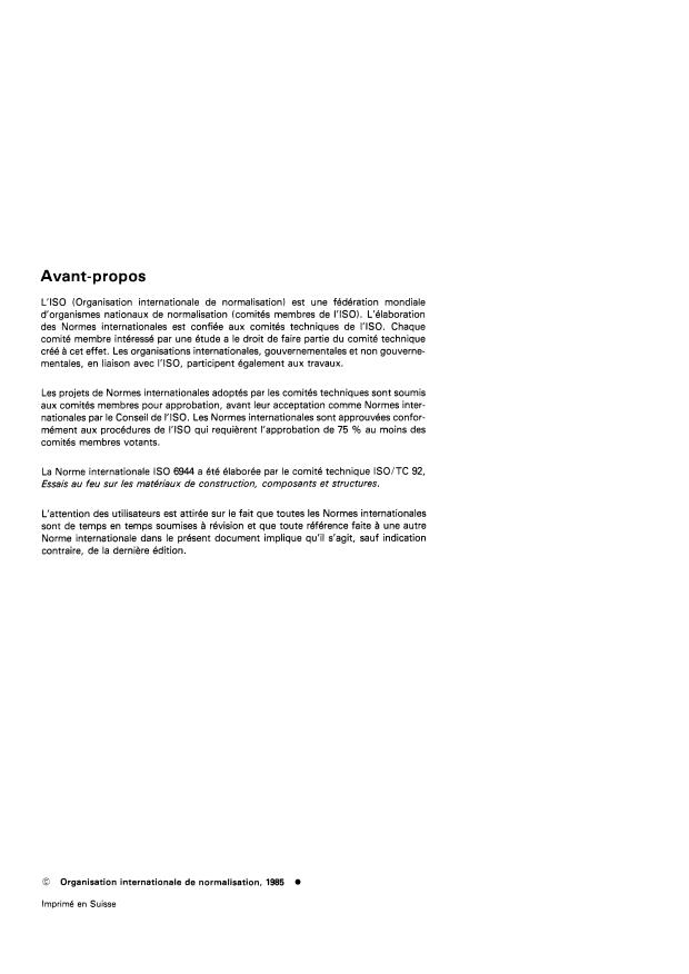 ISO 6944:1985 ISO 6944:1985 - Essais de résistance au feu -- Conduits de ventilation - Page 2 preview