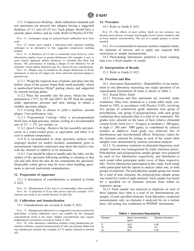 ASTM D6247-98 - Standard Test Method for Analysis of Elemental Content in Polyolefins By X-Ray Fluorescence Spectrometry