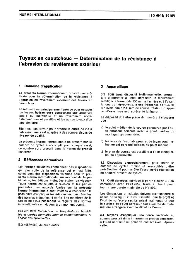 ISO 6945:1991 - Tuyaux en caoutchouc -- Détermination de la résistance a l'abrasion du revetement extérieur