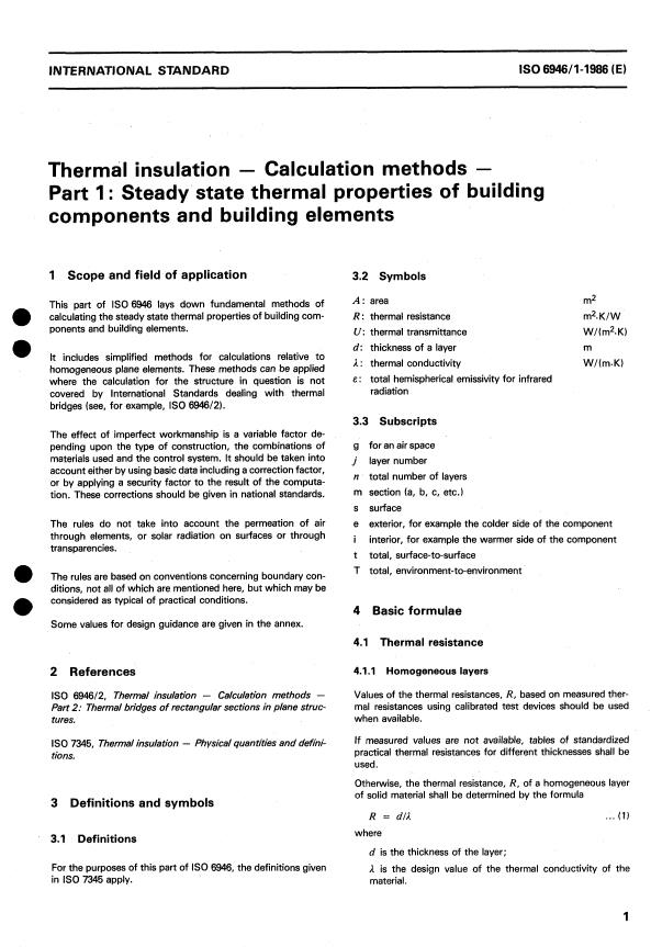 ISO 6946-1:1986 - Thermal insulation -- Calculation methods