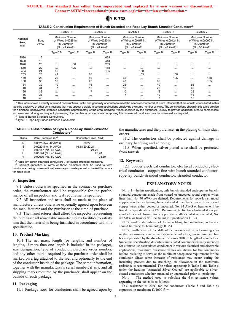 ASTM B738-98 - Standard Specification for Fine-Wire Bunch-Stranded and Rope-Lay Bunch-Stranded Copper Conductors for Use as Electrical Conductors