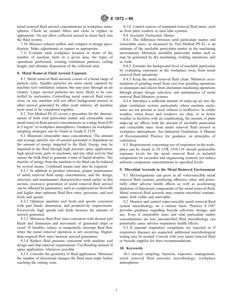 ASTM E1972-98 - Standard Practice for Minimizing Effects of Aerosols in the Wet Metal Removal Environment