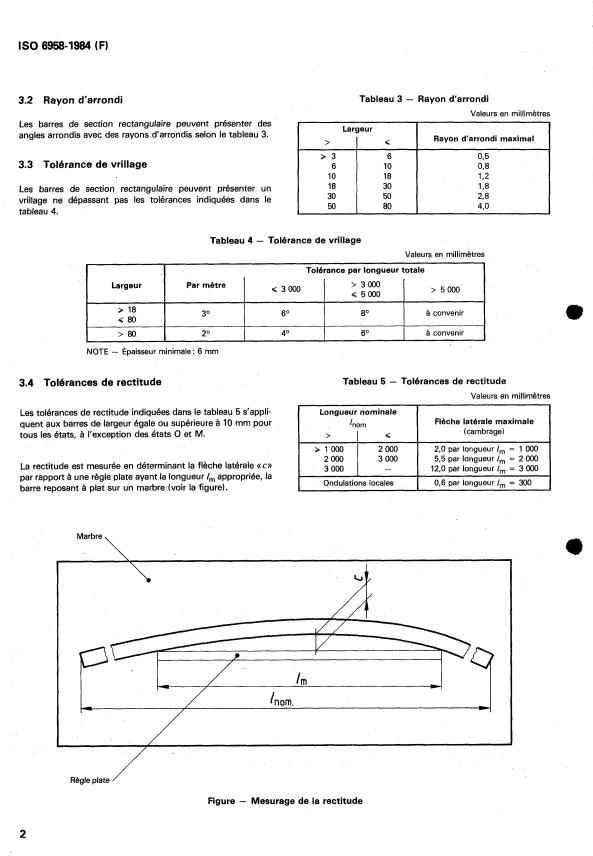 ISO 6958:1984 ISO 6958:1984 - Cuivre et alliages de cuivre corroyés -- Barres étirées de section rectangulaire -- Tolérances sur dimensions et tolérances de forme - Page 4 preview