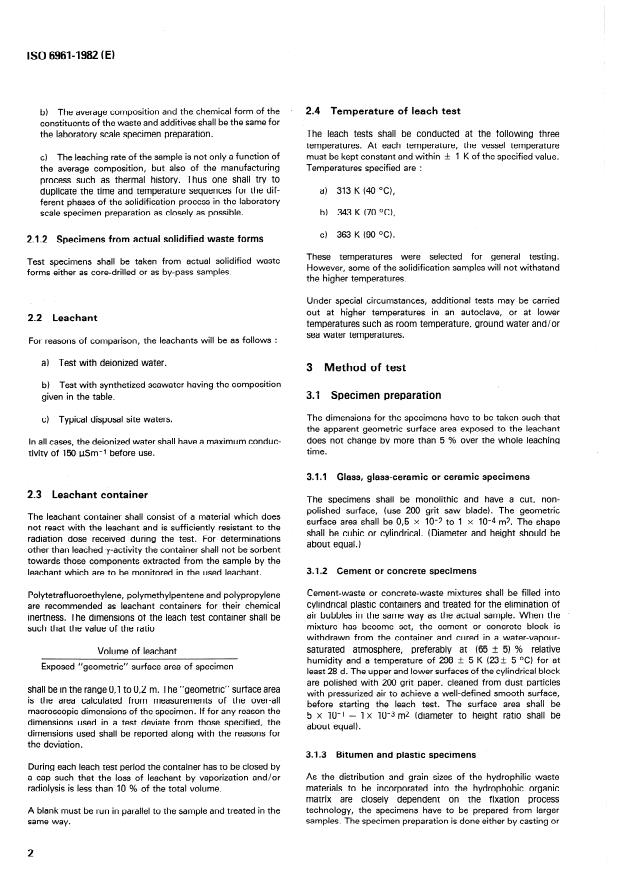 ISO 6961:1982 ISO 6961:1982 - Long-term leach testing of solidified radioactive waste forms - Page 4 preview