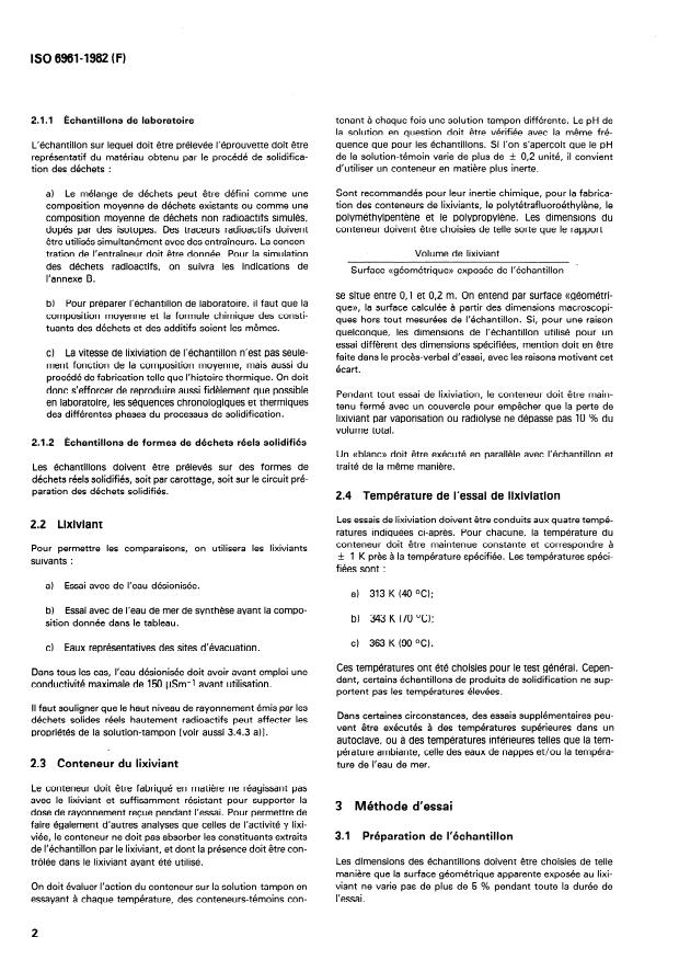 ISO 6961:1982 ISO 6961:1982 - Essai de lixiviation de longue durée des formes de déchets radioactifs solidifiés - Page 4 preview