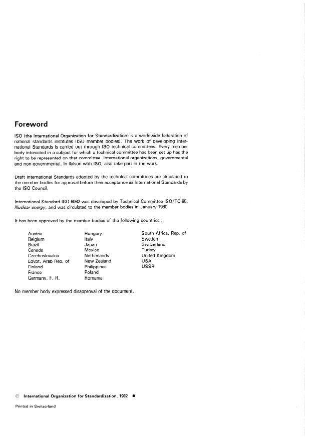 ISO 6962:1982 ISO 6962:1982 - Standard method for testing the long term alpha irradiation stability of solidified high-level radioactive waste forms - Page 2 preview