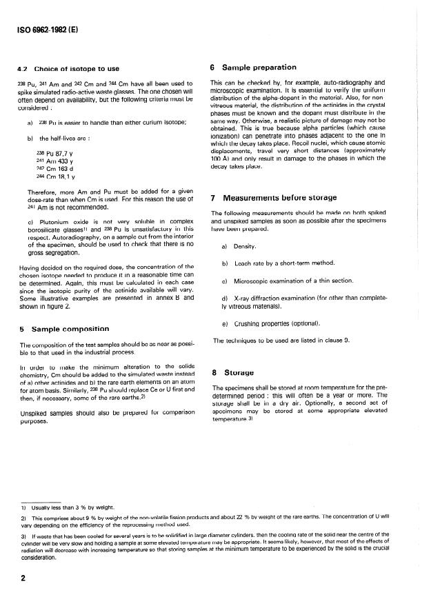 ISO 6962:1982 ISO 6962:1982 - Standard method for testing the long term alpha irradiation stability of solidified high-level radioactive waste forms - Page 4 preview