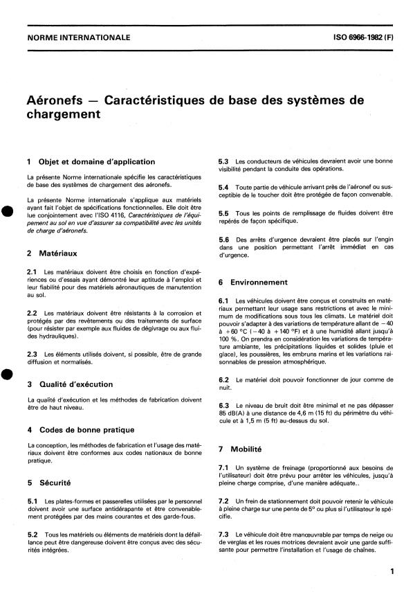 ISO 6966:1982 - Aéronefs -- Caractéristiques de base des systemes de chargement
