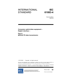IEC 61883-4:2004 - Consumer audio/video equipment - Digital interface - Part 4: MPEG2-TS data transmission
Released:8/27/2004
Isbn:2831876346 - Page 3 preview