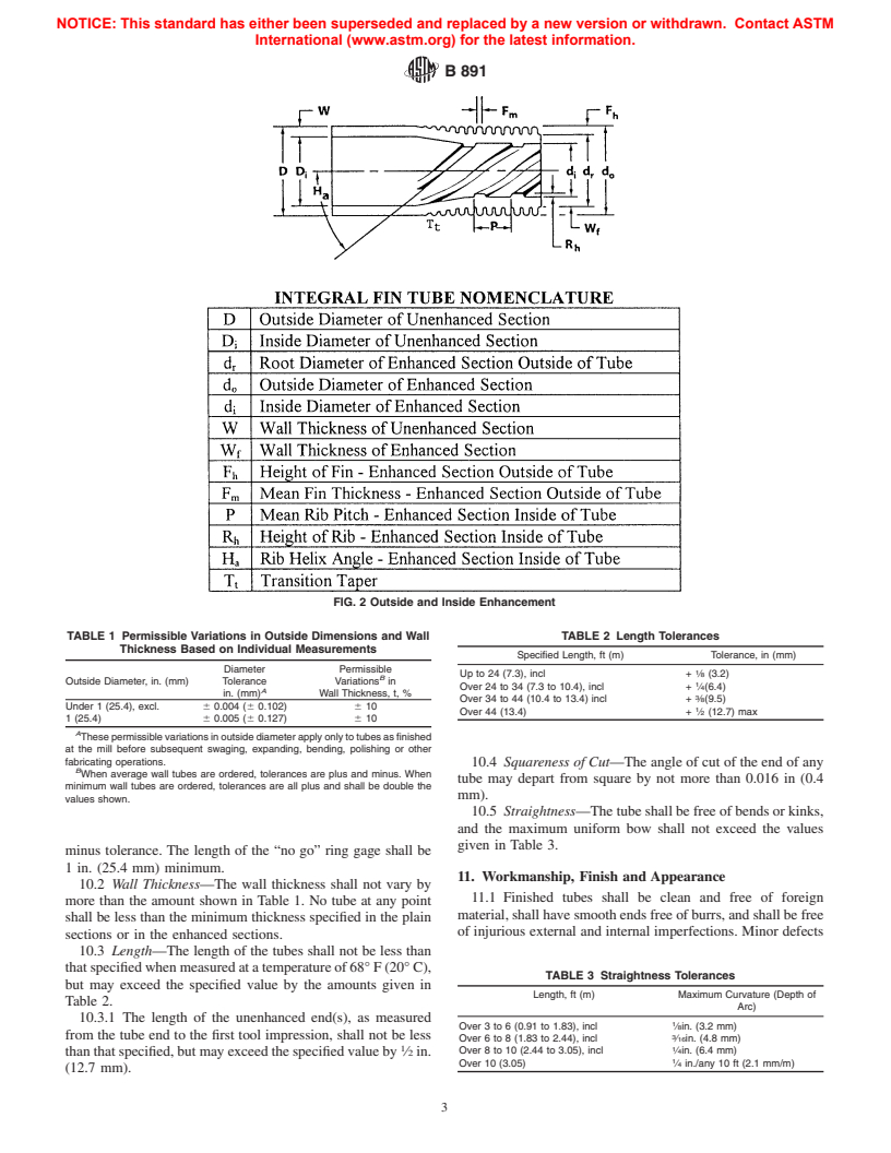 ASTM B891-98e1 - Standard Specification for Seamless and Welded Titanium and Titanium Alloy Condenser and Heat Exchanger Tubes With Integral Fins