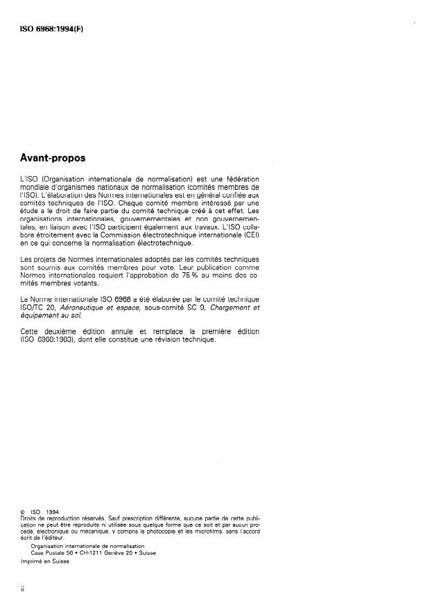 ISO 6968:1994 ISO 6968:1994 - Aéronefs -- Chargeurs de conteneurs et palettes en soutes inférieures d'aéronefs gros porteurs -- Exigences fonctionnelles - Page 2 preview