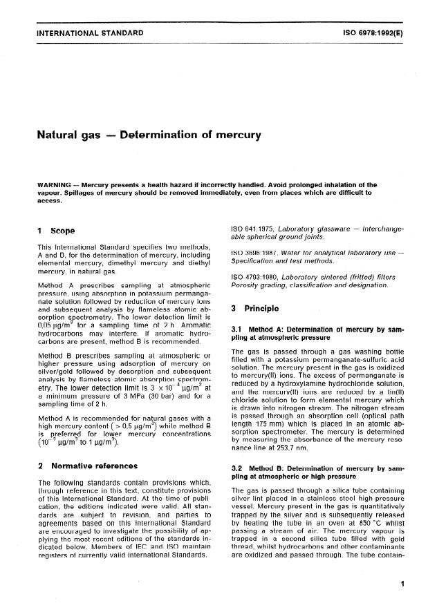 ISO 6978:1992 - Natural gas -- Determination of mercury
