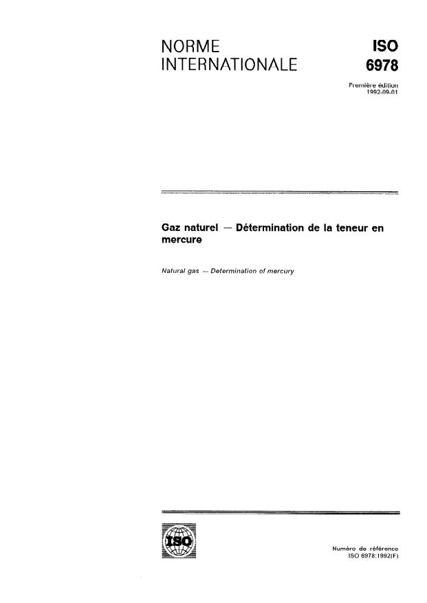 ISO 6978:1992 - Gaz naturel -- Détermination de la teneur en mercure