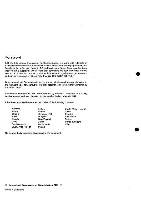 ISO 6980:1984 ISO 6980:1984 - Reference beta radiations for calibrating dosemeters and doseratemeters and for determining their response as a function of beta radiation energy - Page 2 preview