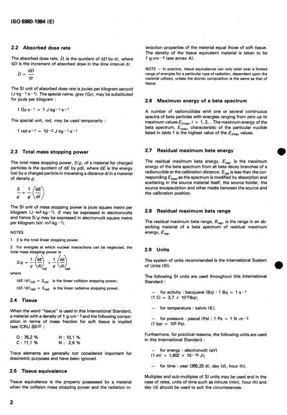 ISO 6980:1984 ISO 6980:1984 - Reference beta radiations for calibrating dosemeters and doseratemeters and for determining their response as a function of beta radiation energy - Page 4 preview